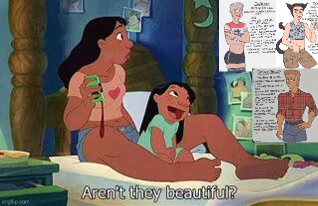 Lilo’s new hobby | image tagged in lilo and stitch,donald trump,joe biden,ben shapiro,lgbtq,polyamory | made w/ Imgflip meme maker