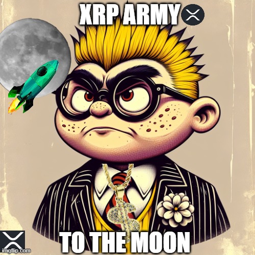 Cryptos Rowdy Little Brother; XRP | XRP ARMY; TO THE MOON | image tagged in badass mobster bart simpson | made w/ Imgflip meme maker