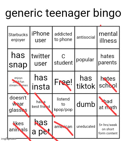 i did it, no bingo | image tagged in generic teenager bingo | made w/ Imgflip meme maker