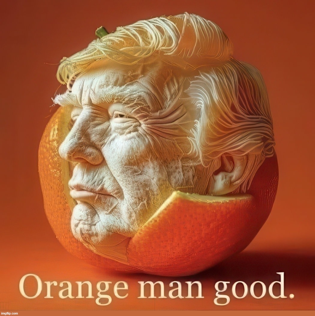 Orange man good. | image tagged in orange trump,orange man,donald trump approves,triggering leftists,crush the commies,sjw triggered | made w/ Imgflip meme maker