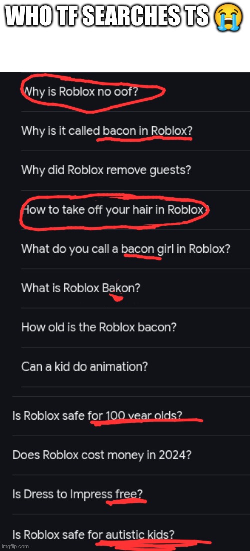 what kid searches ts | WHO TF SEARCHES TS 😭 | image tagged in roblox,memes,funny,internet,google search,google | made w/ Imgflip meme maker