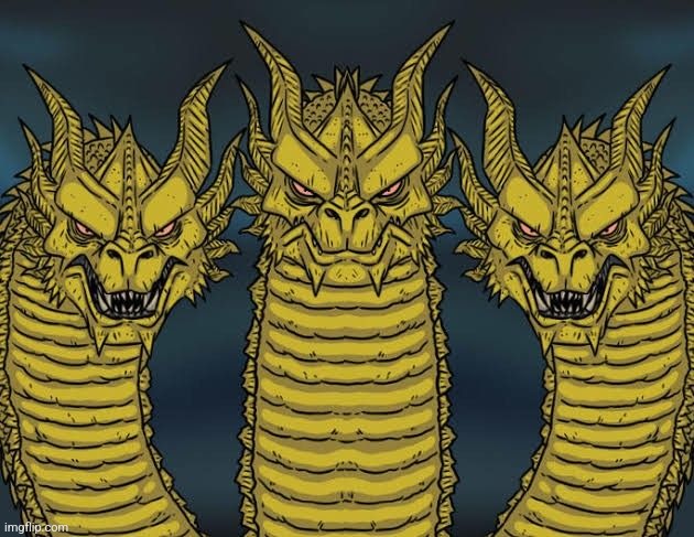 Three-headed serious dragon | image tagged in three-headed serious dragon | made w/ Imgflip meme maker