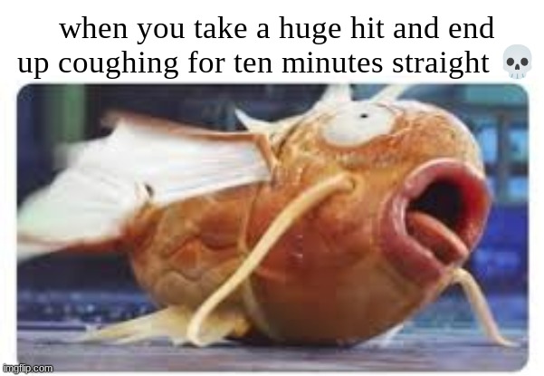 when you take a huge hit and end up coughing for ten minutes straight 💀 | image tagged in relatable,funny,memes,pokemon,magikarp,lol | made w/ Imgflip meme maker