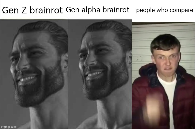 like it or not its a fact | Gen Z brainrot; Gen alpha brainrot; people who compare | image tagged in average fan vs average enjoyer | made w/ Imgflip meme maker