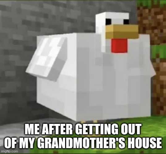 Ñam Ñam | ME AFTER GETTING OUT OF MY GRANDMOTHER'S HOUSE | image tagged in cursed chicken | made w/ Imgflip meme maker