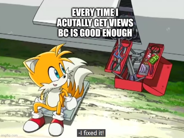 i fells like i fixed something whenever i do this this not ploy for views | EVERY TIME I ACUTALLY GET VIEWS BC IS GOOD ENOUGH | image tagged in meme,sonic,sonic the hedgehog,tails | made w/ Imgflip meme maker