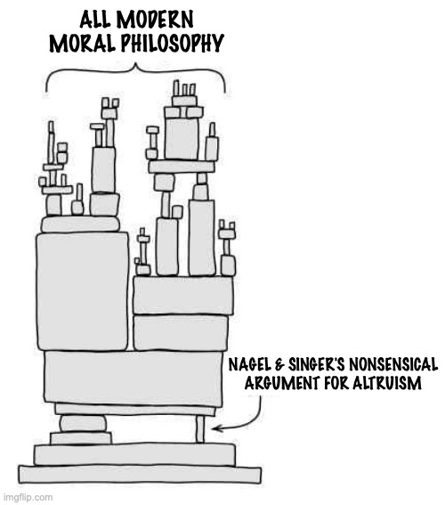 Modern moral philosophy | ALL MODERN MORAL PHILOSOPHY; NAGEL & SINGER'S NONSENSICAL
ARGUMENT FOR ALTRUISM | image tagged in infrastructure | made w/ Imgflip meme maker