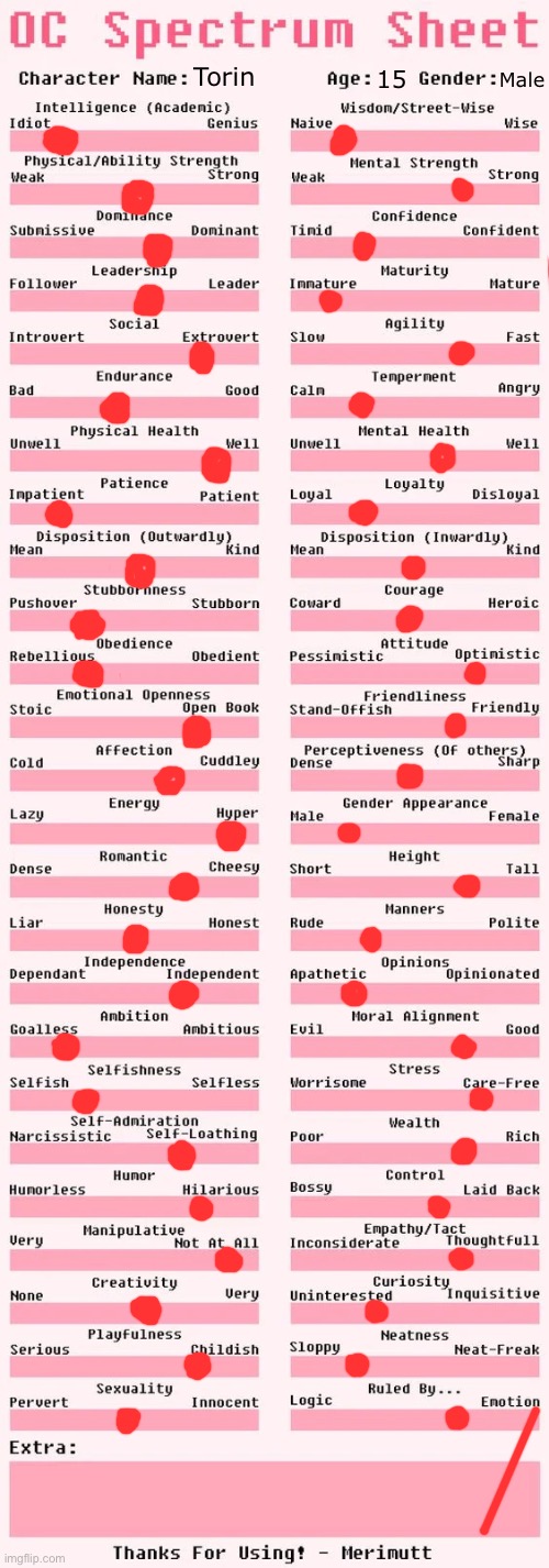 Spectrum sheet | Male; 15; Torin | image tagged in spectrum sheet | made w/ Imgflip meme maker