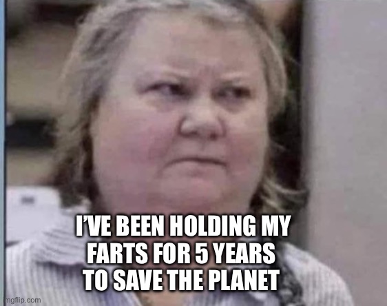 Hold it hold it …. Ahhhhh | I’VE BEEN HOLDING MY
FARTS FOR 5 YEARS 
TO SAVE THE PLANET | image tagged in grettta | made w/ Imgflip meme maker