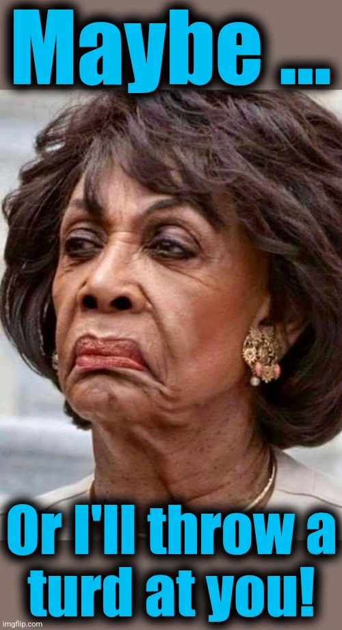 Maxine Waters | Maybe ... Or I'll throw a
turd at you! | image tagged in maxine waters | made w/ Imgflip meme maker