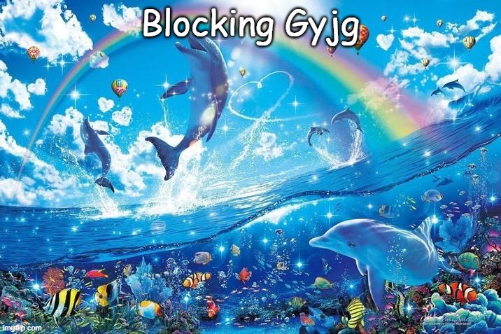 Happy dolphin rainbow | Blocking Gyjg | image tagged in happy dolphin rainbow | made w/ Imgflip meme maker