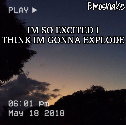 Emosnake's dreamy temp | IM SO EXCITED I THINK IM GONNA EXPLODE | image tagged in emosnake's dreamy temp | made w/ Imgflip meme maker