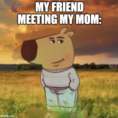 True | MY FRIEND MEETING MY MOM: | image tagged in chill guy | made w/ Imgflip meme maker