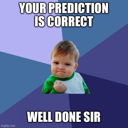 Success Kid Meme | YOUR PREDICTION IS CORRECT WELL DONE SIR | image tagged in memes,success kid | made w/ Imgflip meme maker