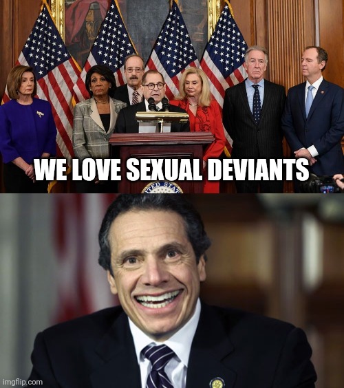 WE LOVE SEXUAL DEVIANTS | image tagged in house democrats,andrew cuomo | made w/ Imgflip meme maker