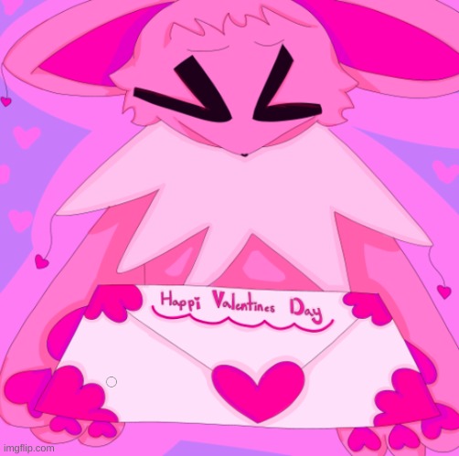 VAL SAYS HAPPI VALENTINES DAY | image tagged in oc,valentine's day,eeveelution | made w/ Imgflip meme maker