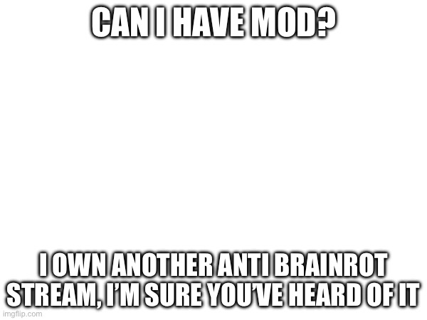 CAN I HAVE MOD? I OWN ANOTHER ANTI BRAINROT STREAM, I’M SURE YOU’VE HEARD OF IT | made w/ Imgflip meme maker