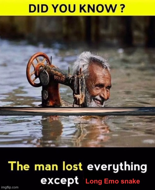 Man lost everything except x | Long Emo snake | image tagged in man lost everything except x | made w/ Imgflip meme maker