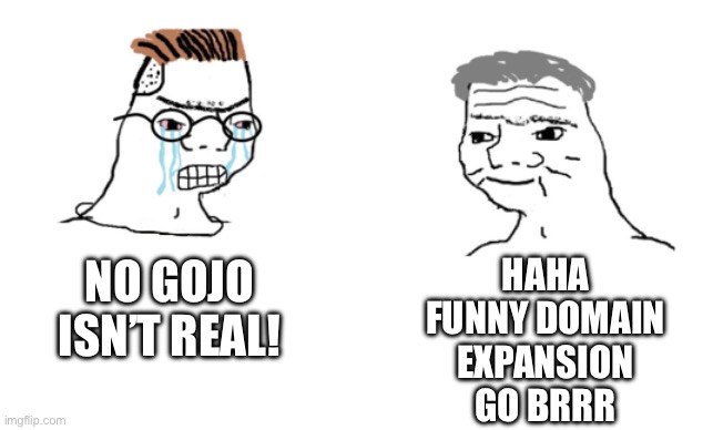 haha brrrrrrr | HAHA FUNNY DOMAIN EXPANSION GO BRRR; NO GOJO ISN’T REAL! | image tagged in haha brrrrrrr | made w/ Imgflip meme maker