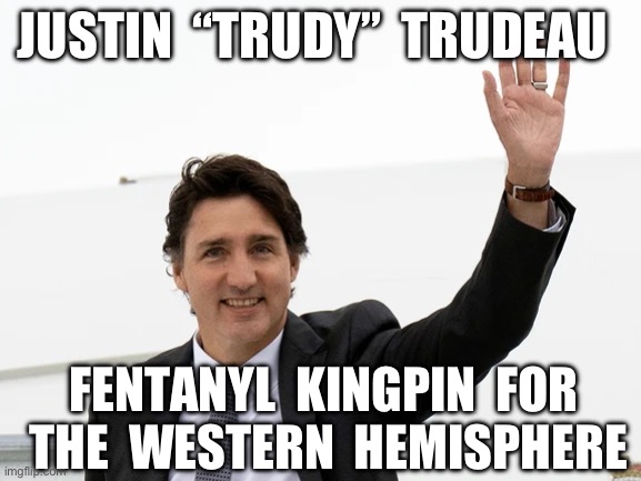 JUSTIN  “TRUDY”  TRUDEAU; FENTANYL  KINGPIN  FOR  THE  WESTERN  HEMISPHERE | image tagged in justin trudeau,fentanyl,trudy | made w/ Imgflip meme maker