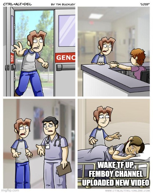 LOSS | WAKE TF UP, FEMBOY CHANNEL UPLOADED NEW VIDEO | image tagged in loss | made w/ Imgflip meme maker