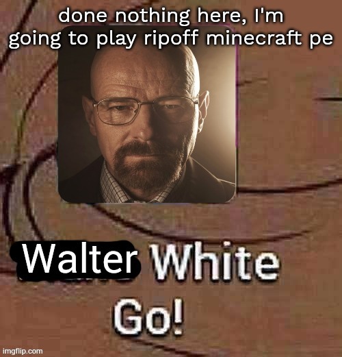 name is craftsman | done nothing here, I'm going to play ripoff minecraft pe | image tagged in walter white go | made w/ Imgflip meme maker