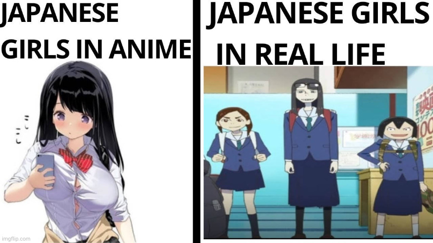 irl Japanese girls have really small breasts | image tagged in anime,boobs | made w/ Imgflip meme maker