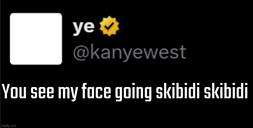 kanye tweet blank | You see my face going skibidi skibidi | image tagged in kanye tweet blank | made w/ Imgflip meme maker