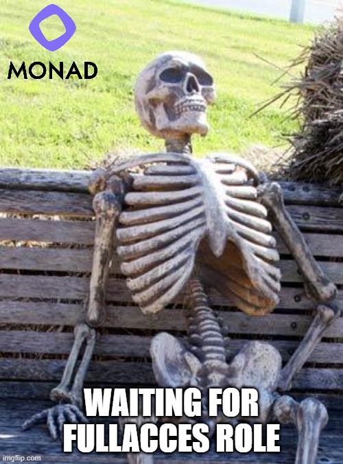 waiting for monad full access | WAITING FOR FULLACCES ROLE | image tagged in memes,waiting skeleton | made w/ Imgflip meme maker