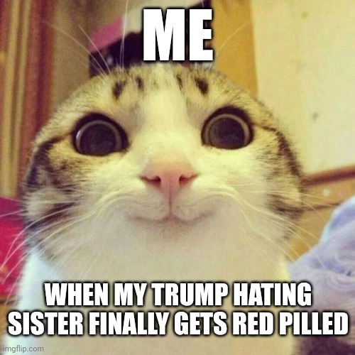 Best Valentine's Day | ME; WHEN MY TRUMP HATING SISTER FINALLY GETS RED PILLED | image tagged in memes,smiling cat,love,family,maga | made w/ Imgflip meme maker