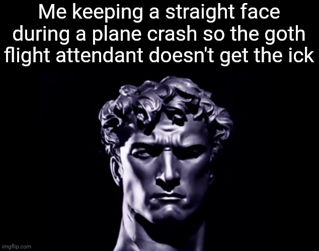 Greek Statue | Me keeping a straight face during a plane crash so the goth flight attendant doesn't get the ick | image tagged in greek statue | made w/ Imgflip meme maker