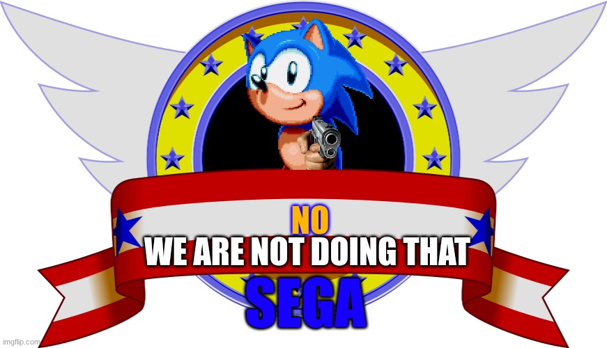 what the freak | WE ARE NOT DOING THAT; NO; SEGA | image tagged in sonic title blank | made w/ Imgflip meme maker