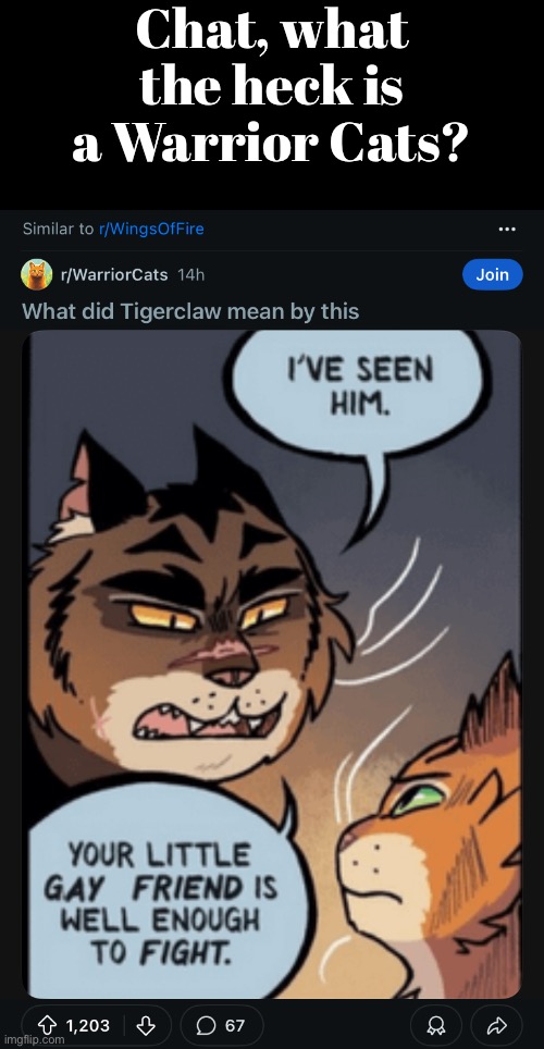 Is this an actual interaction lmfao | Chat, what the heck is a Warrior Cats? | made w/ Imgflip meme maker