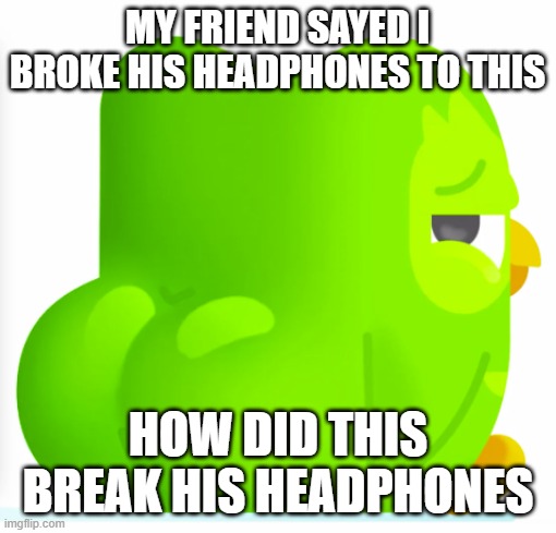 Duolingo Superbowl Add | MY FRIEND SAYED I BROKE HIS HEADPHONES TO THIS; HOW DID THIS BREAK HIS HEADPHONES | image tagged in duolingo superbowl add | made w/ Imgflip meme maker