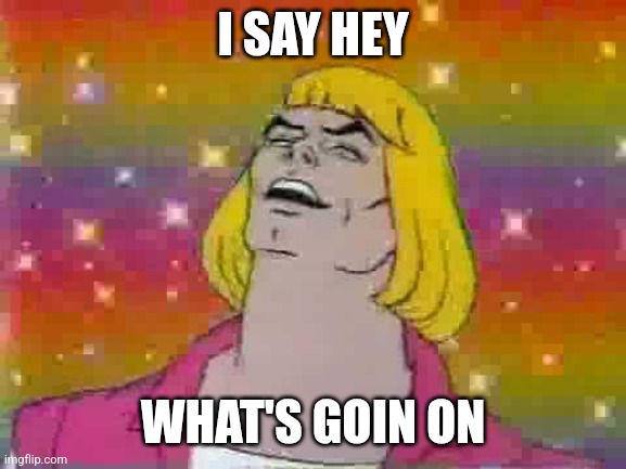 He man | I SAY HEY; WHAT'S GOIN ON | image tagged in he man | made w/ Imgflip meme maker