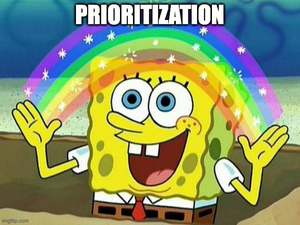 Prioritization Spongebob | PRIORITIZATION | image tagged in spongebob rainbow | made w/ Imgflip meme maker