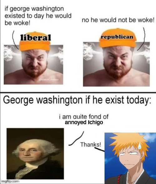 George Washington if he existed today | annoyed Ichigo | image tagged in george washington if he existed today | made w/ Imgflip meme maker