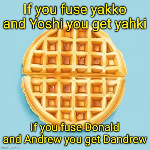 Waffle | If you fuse yakko and Yoshi you get yahki; If you fuse Donald and Andrew you get Dandrew | image tagged in waffle | made w/ Imgflip meme maker