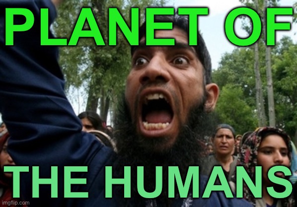 Planet of the Humans | PLANET OF; THE HUMANS | image tagged in muslim rage boy 2,anti-religion,islamic terrorism,abrahamic religions,humans,god religion universe | made w/ Imgflip meme maker