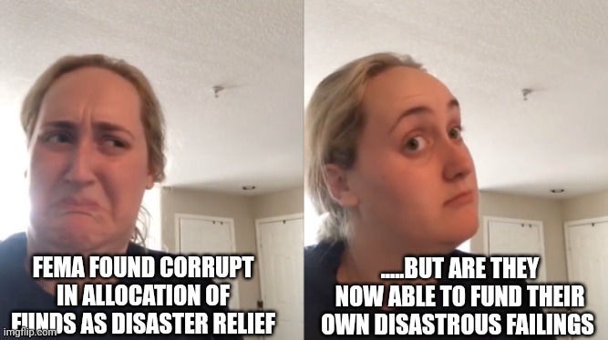 Their logic says yes | .....BUT ARE THEY NOW ABLE TO FUND THEIR OWN DISASTROUS FAILINGS; FEMA FOUND CORRUPT IN ALLOCATION OF FUNDS AS DISASTER RELIEF | image tagged in good bad | made w/ Imgflip meme maker