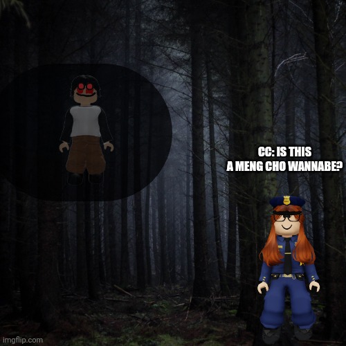 Dark forest | CC: IS THIS A MENG CHO WANNABE? | image tagged in dark forest | made w/ Imgflip meme maker