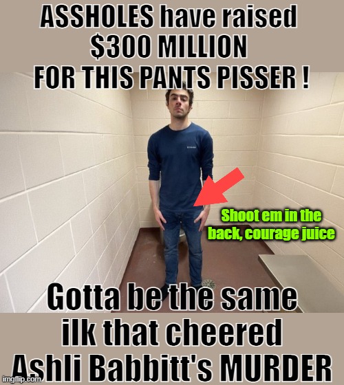 WHAT is wrong with this world ? | ASSHOLES have raised 
$300 MILLION 
FOR THIS PANTS PISSER ! Shoot em in the back, courage juice; Gotta be the same ilk that cheered Ashli Babbitt's MURDER | image tagged in luigi pants pisser 300 million meme | made w/ Imgflip meme maker