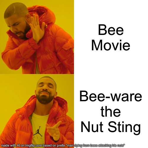 Drake Hotline Bling Meme | Bee Movie; Bee-ware the Nut Sting | image tagged in memes,drake hotline bling | made w/ Imgflip meme maker