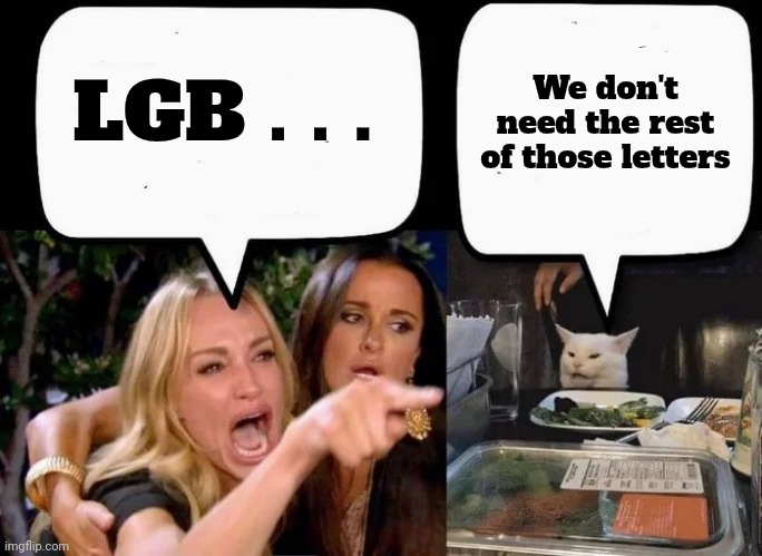 Don't eat the Cat | LGB . . . We don't need the rest of those letters | image tagged in don't eat the cat | made w/ Imgflip meme maker