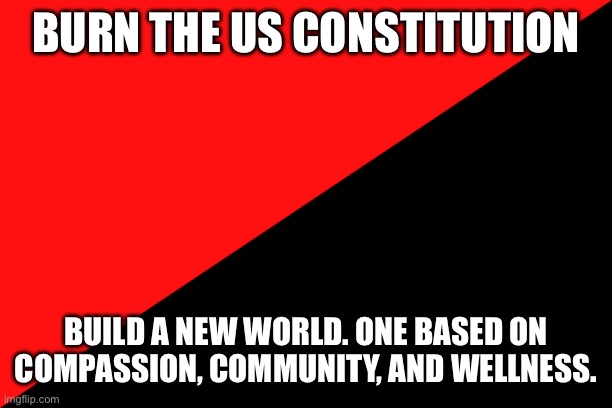 Radical forever | BURN THE US CONSTITUTION; BUILD A NEW WORLD. ONE BASED ON COMPASSION, COMMUNITY, AND WELLNESS. | image tagged in ancom flag | made w/ Imgflip meme maker