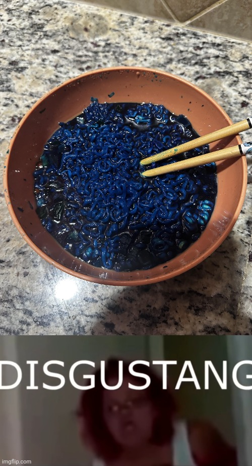 Blue ramen | image tagged in disgustang,blue,ramen,chopsticks,cursed image,memes | made w/ Imgflip meme maker