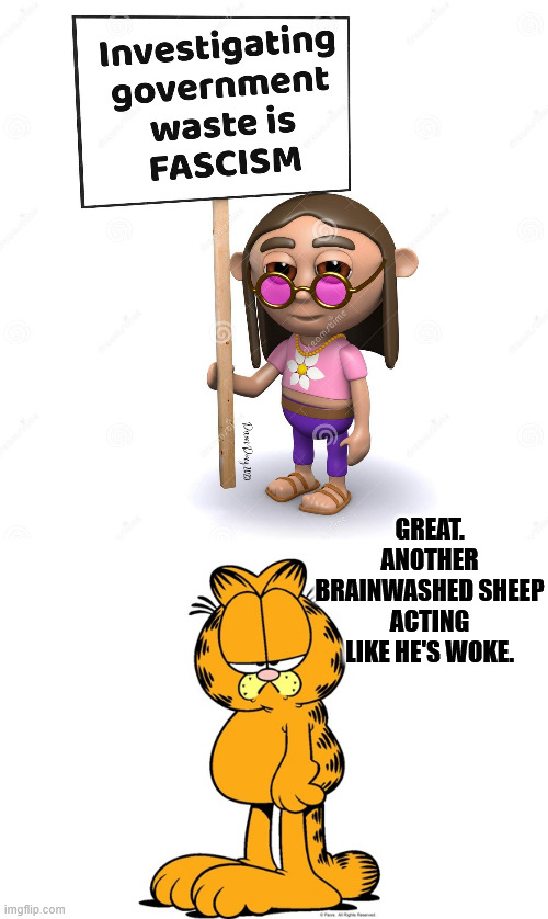 Surrounded by Fools | GREAT. ANOTHER BRAINWASHED SHEEP ACTING LIKE HE'S WOKE. | image tagged in grumpy garfield,memes,politics | made w/ Imgflip meme maker