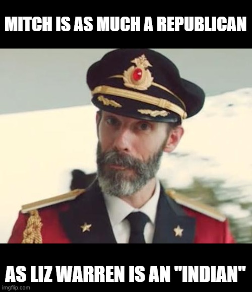 Captain Obvious | MITCH IS AS MUCH A REPUBLICAN AS LIZ WARREN IS AN "INDIAN" | image tagged in captain obvious | made w/ Imgflip meme maker