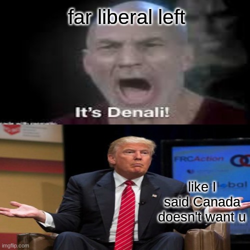 Mount McKinley meme | far liberal left; like I said Canada doesn't want u | image tagged in memes,alaska,mountain,trump,left wing,woke | made w/ Imgflip meme maker