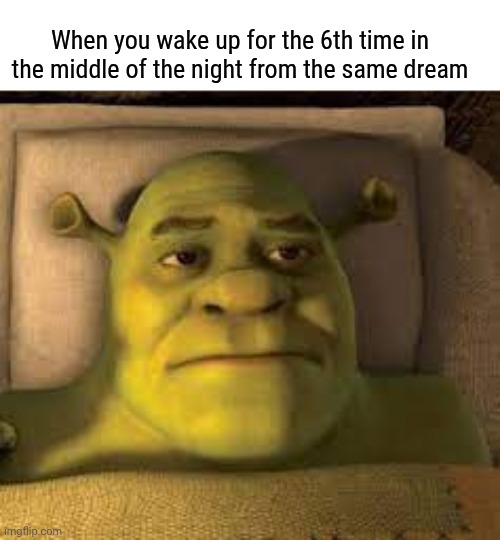 Shrek waking up | When you wake up for the 6th time in the middle of the night from the same dream | image tagged in shrek waking up | made w/ Imgflip meme maker